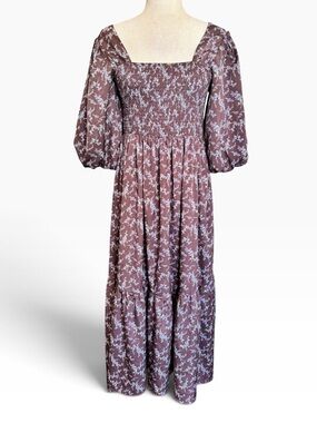 elloh Square-Neck Smocked Maxi Dress in Dusty Plum Floral